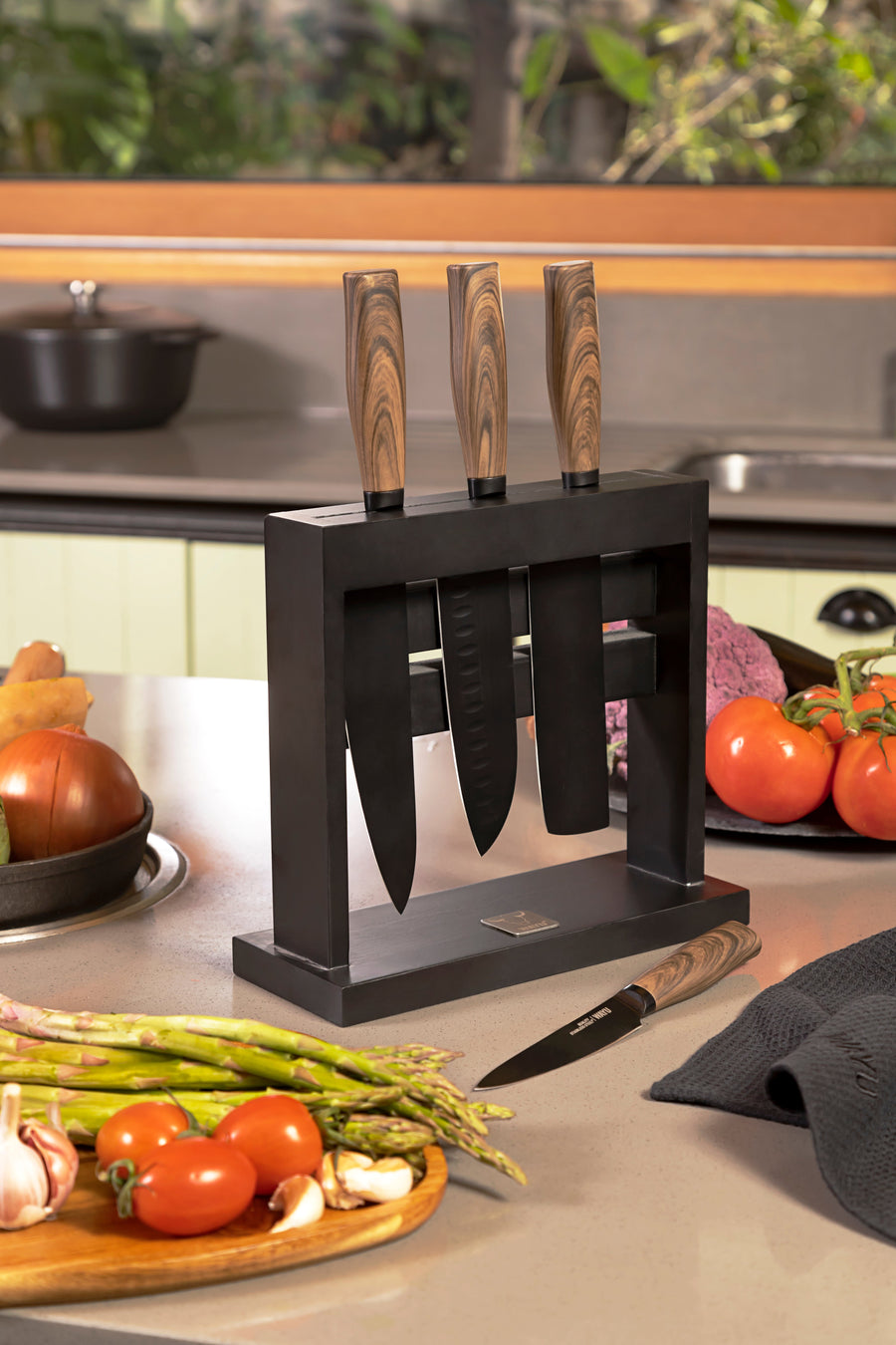 Block Soporte Para Cuchillos + Set 4pcs Wayu Asado Cocina + Grabado Personalizado