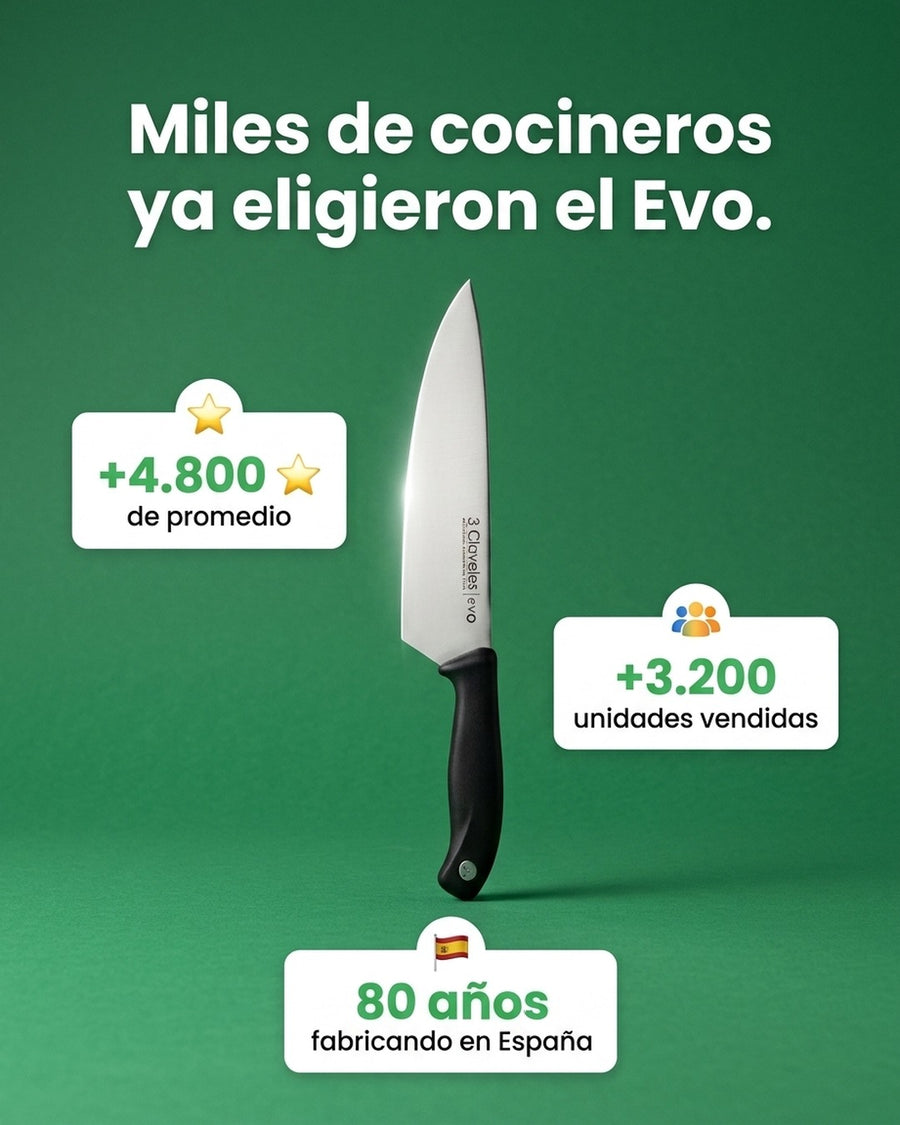 Cuchillo Tres Claveles Cocinero Evo 20 Cms 1357 Color Negro + Grabado Personalizado