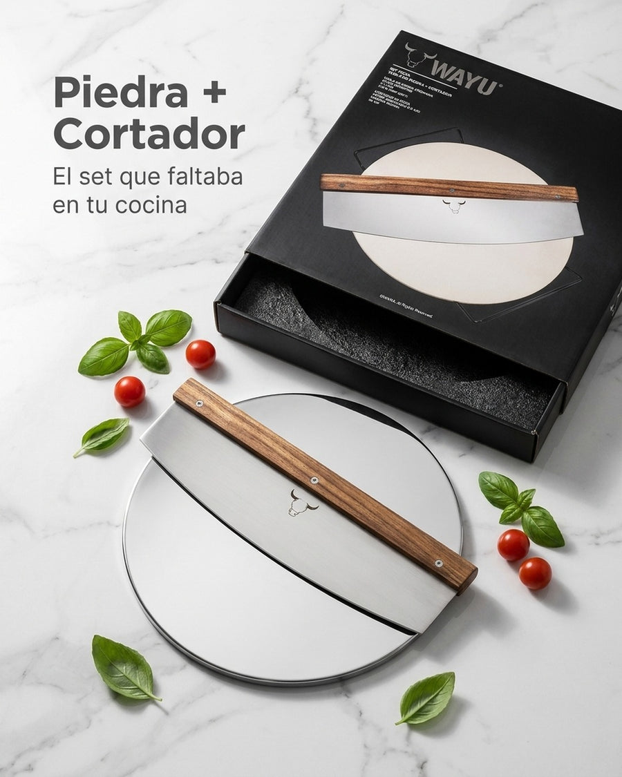 Set Piedra Pizza + Cortador De Pizza Wayu Horno Cocina Bbq