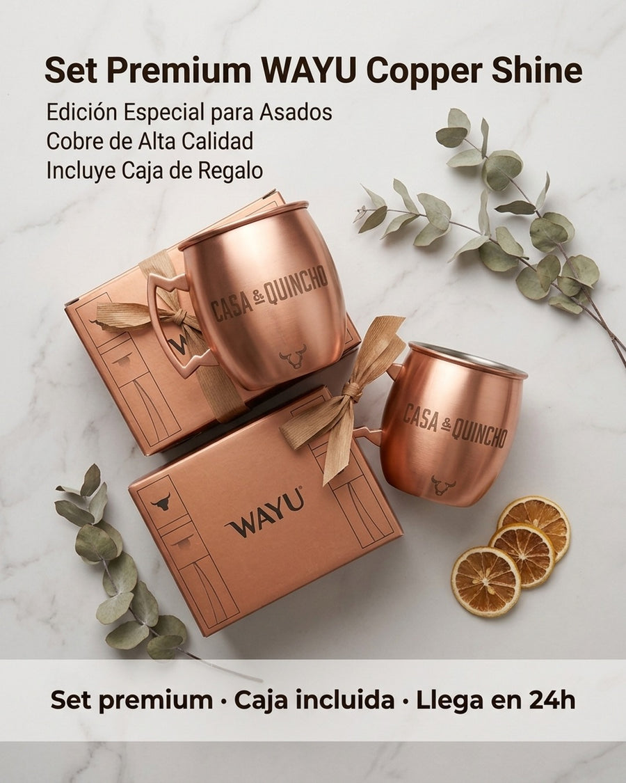 Set De 2 Mugs De Cobre Wayu Shine Tragos Moscow Mule Mojito + Grabado Personalizado