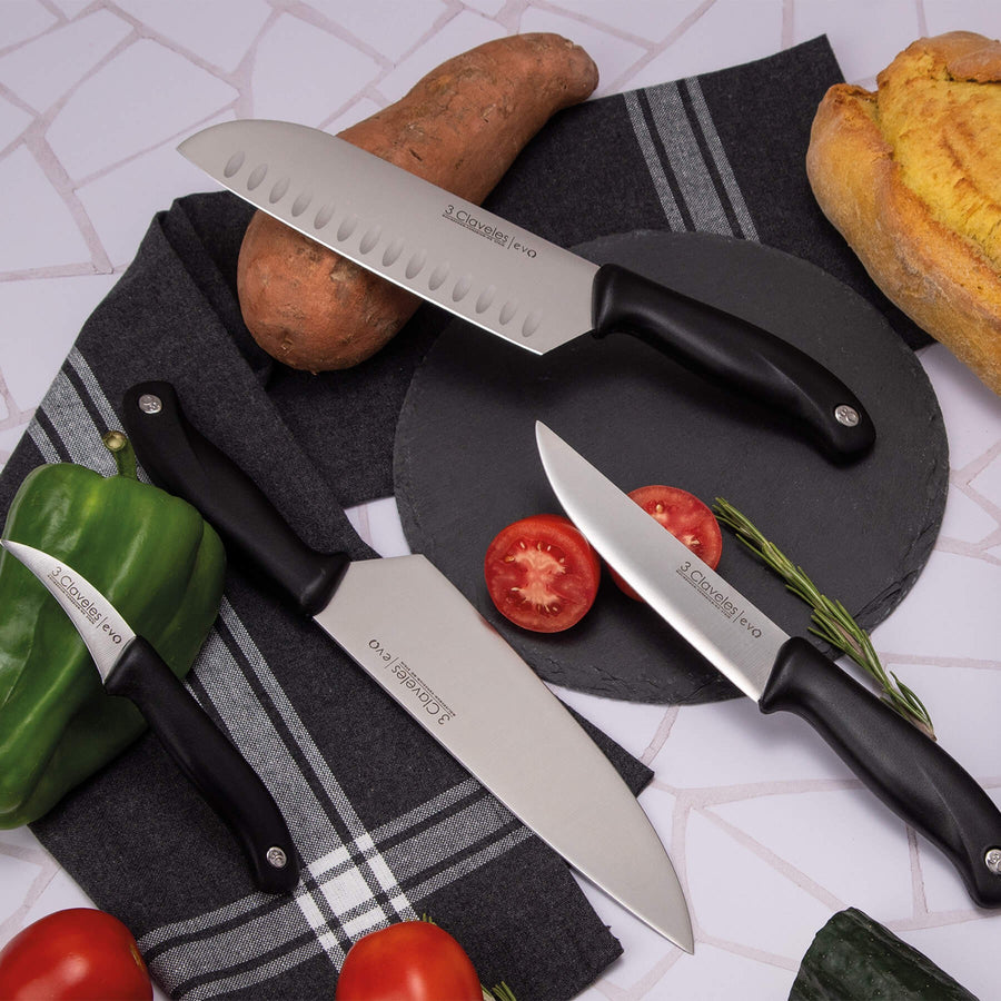 Cuchillo Tres Claveles Cocinero Evo 20 Cms 1357 Color Negro + Grabado Personalizado