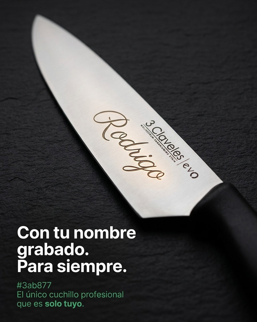 Cuchillo Tres Claveles Cocinero Evo 20 Cms 1357 Color Negro + Grabado Personalizado
