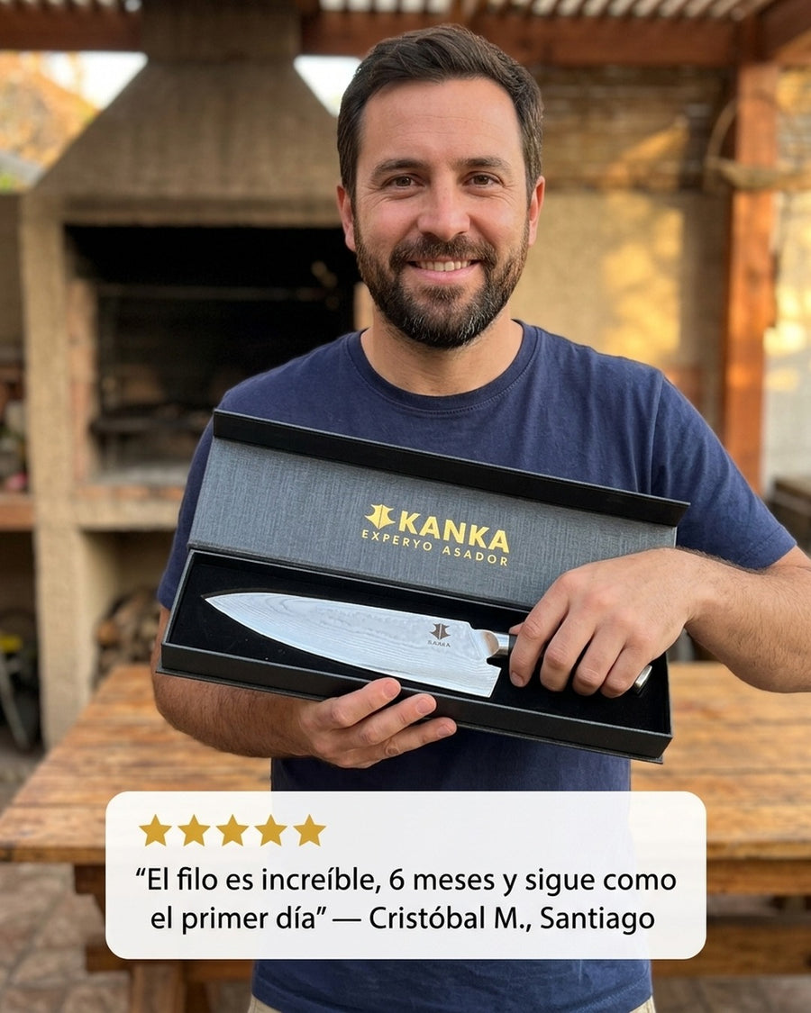 Cuchillo Acero Damasco Martillado 8 Pulgadas + Grabado Láser