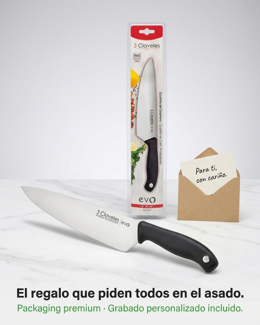 Cuchillo Tres Claveles Cocinero Evo 20 Cms 1357 Color Negro + Grabado Personalizado