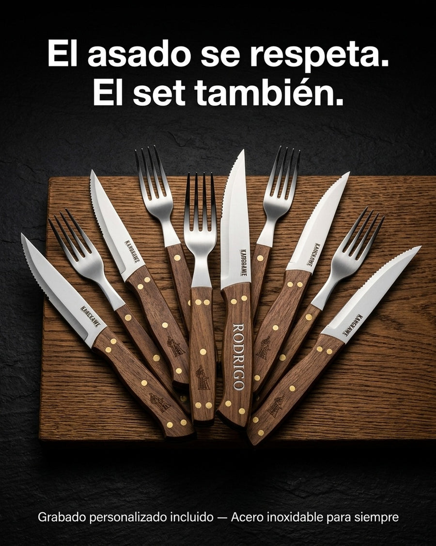 Set 8 Piezas Cuchillos + Tenedor Kangkawe Premium Cocina + Grabado Personalizado