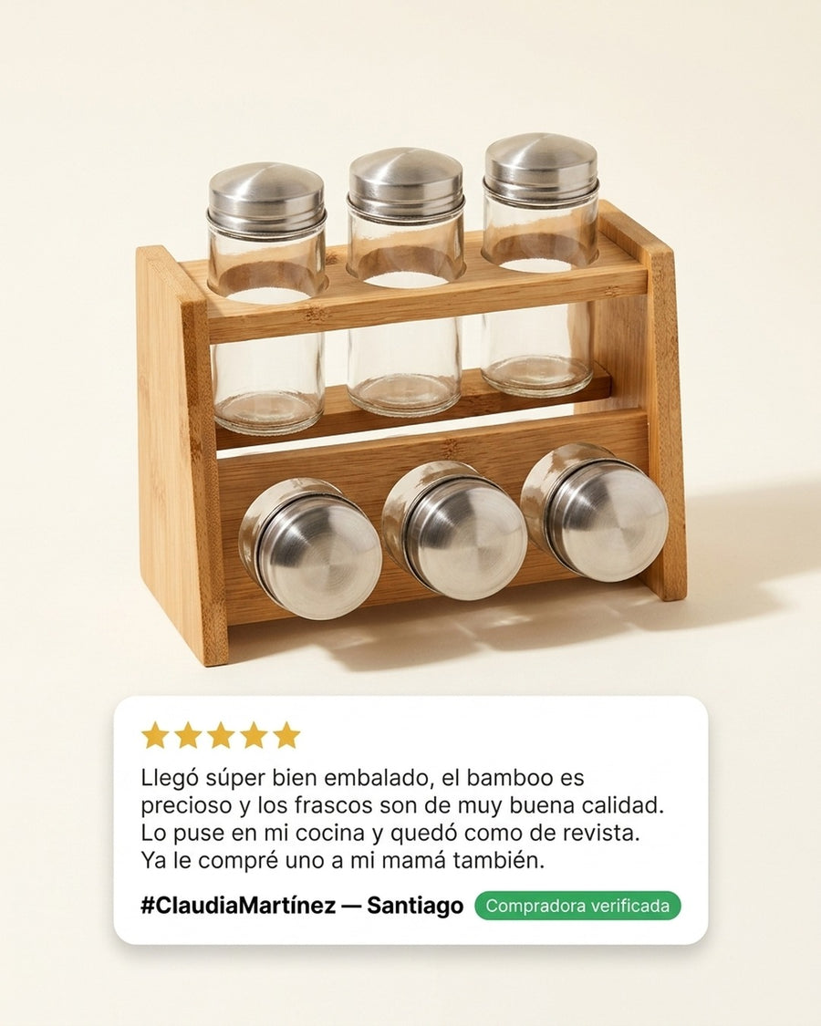 Especiero Condimentero 6 Frascos Cocina Bamboo Wayu Color Transparente