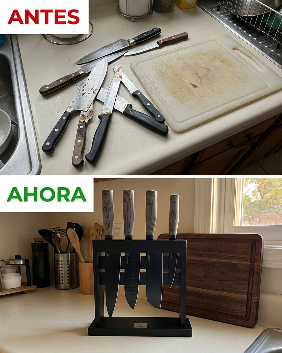 Block Soporte Para Cuchillos + Set 4pcs Wayu Asado Cocina + Grabado Personalizado