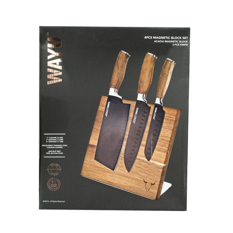 Block Magnético 3 Cuchillos Wayu Premium Limited Cocina Bbq + Grabado Personalizado