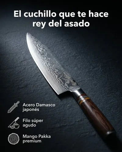 Cuchillo Acero Damasco Brown Wayu + Grabado Láser Chile