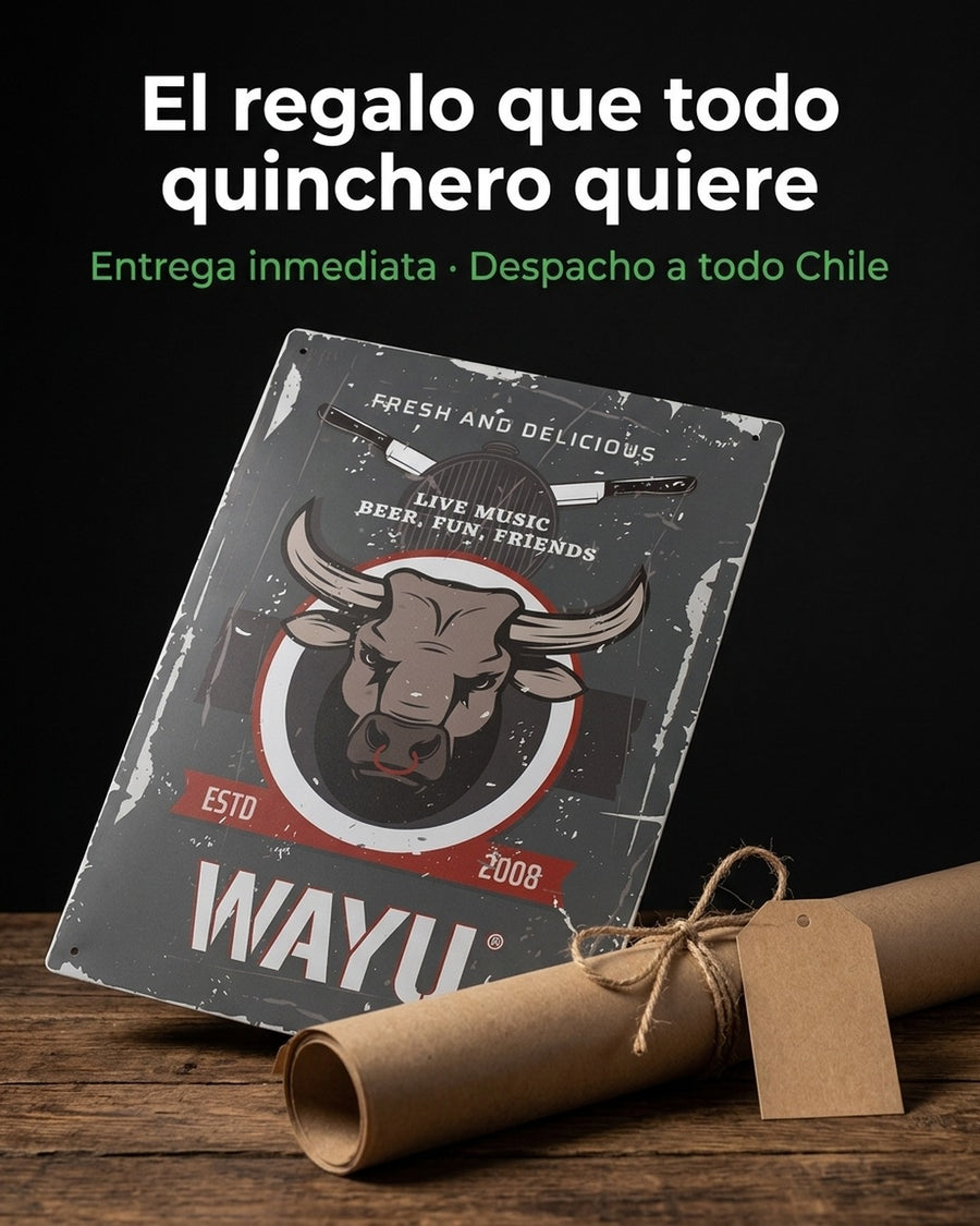 Cuadro Bar Metálico Wayu 40x30 Toro Quincho Parrilla Bbq