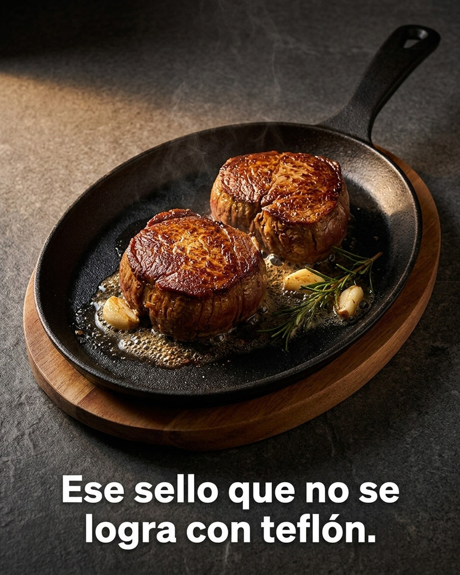 Sartén Ovalado Wayu Hierro Fundido Con Base Madera Fierro