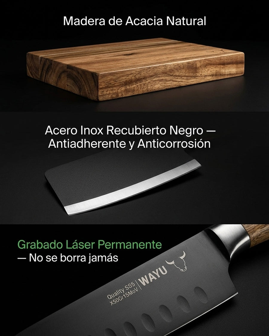 Block Magnético 3 Cuchillos Wayu Premium Limited Cocina Bbq + Grabado Personalizado