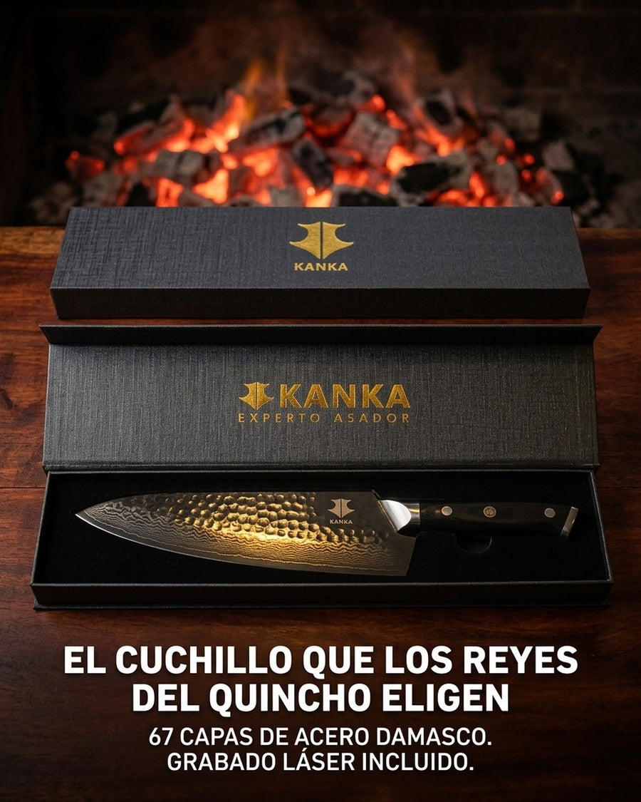Cuchillo Acero Damasco Martillado 8 Pulgadas + Grabado Láser