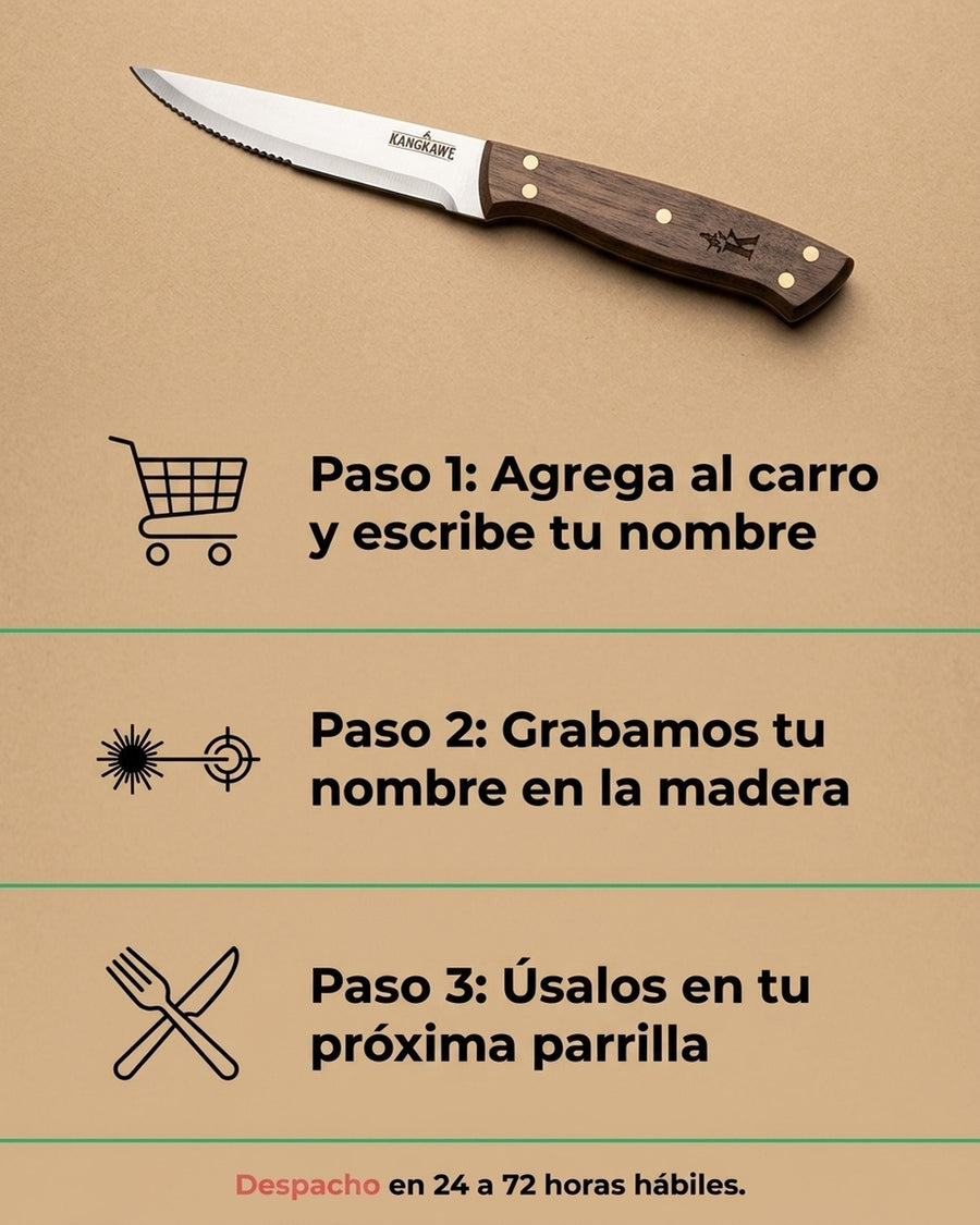 Set 4 Cuchillos Kangkawe Premium Parrilla Cocina Asado Bbq + Grabado Personalizado