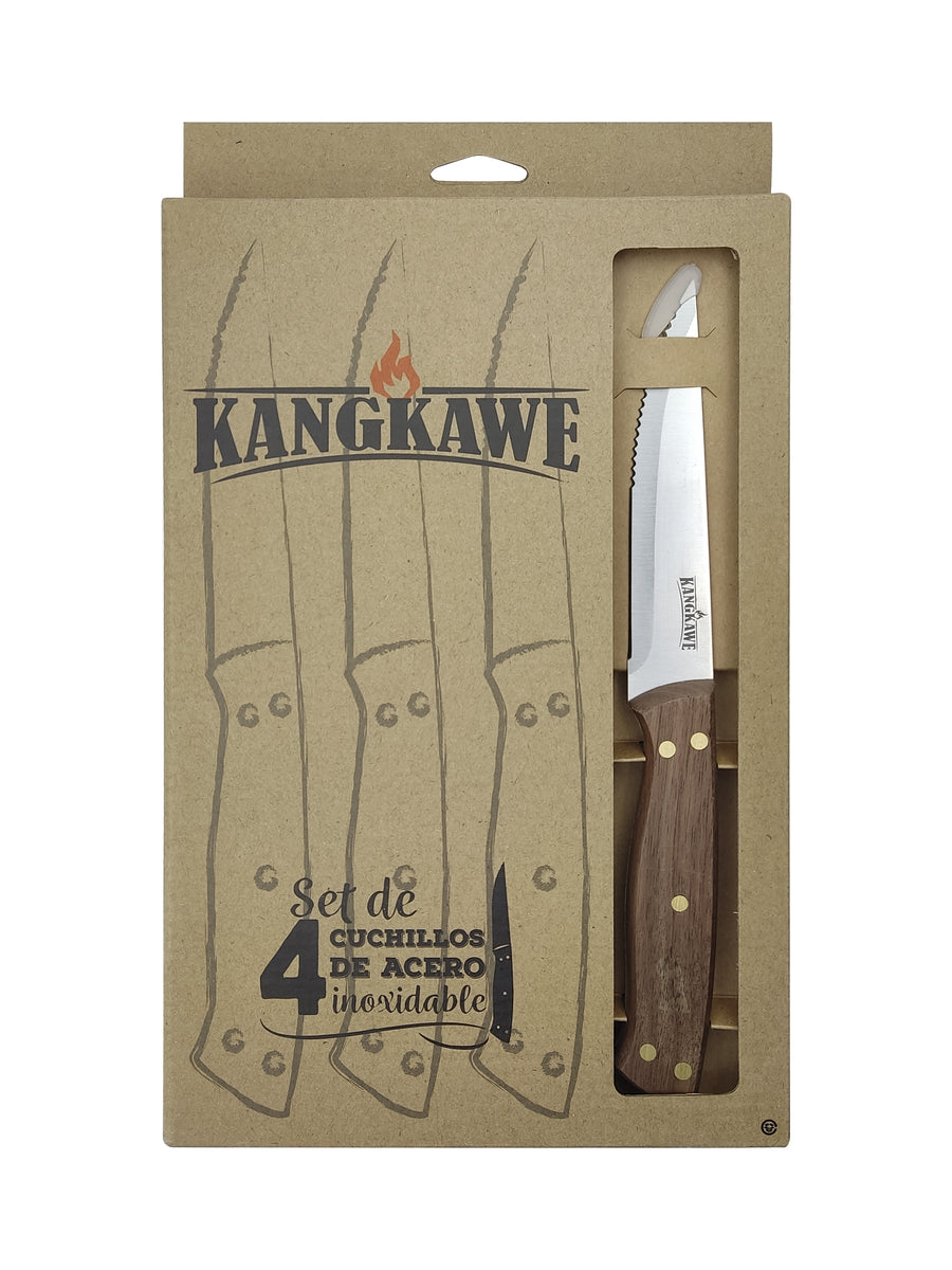 Set 4 Cuchillos Kangkawe Premium Parrilla Cocina Asado Bbq + Grabado Personalizado