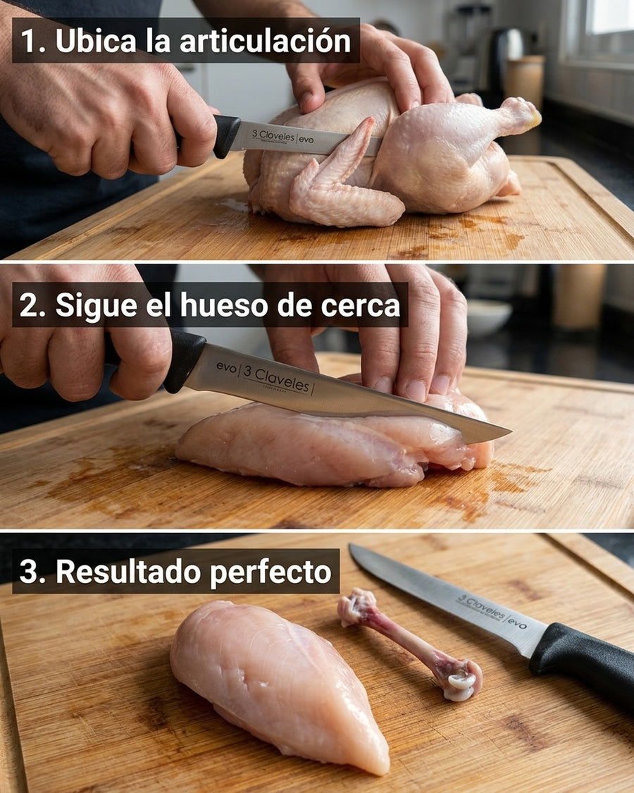 Cuchillo De Cocina 15cm Deshuesar 3 Claveles Evo Acero Color Gris + Grabado Personalizado