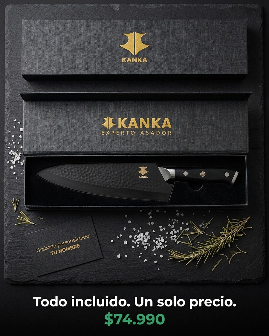 Cuchillo Acero Damasco Martillado 8 Pulgadas + Grabado Láser