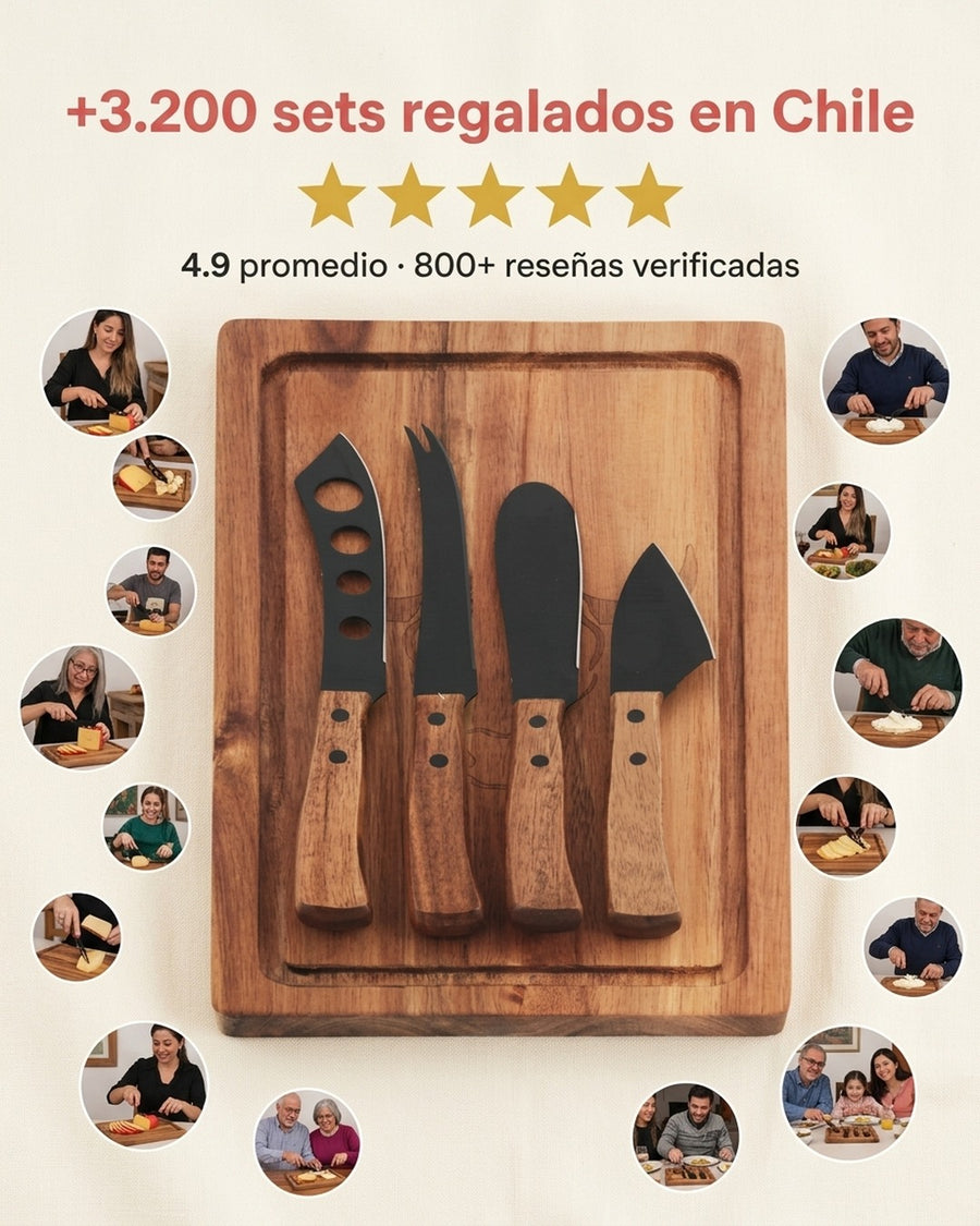 Tabla Para Aperitivos Wayu + 4 Cuchillos Quesos Premium + Grabado Personalizado