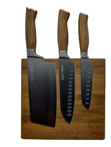 Block Magnético 3 Cuchillos Wayu Premium Limited Cocina Bbq + Grabado Personalizado