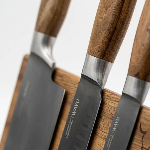 Block Magnético 3 Cuchillos Wayu Premium Limited Cocina Bbq + Grabado Personalizado