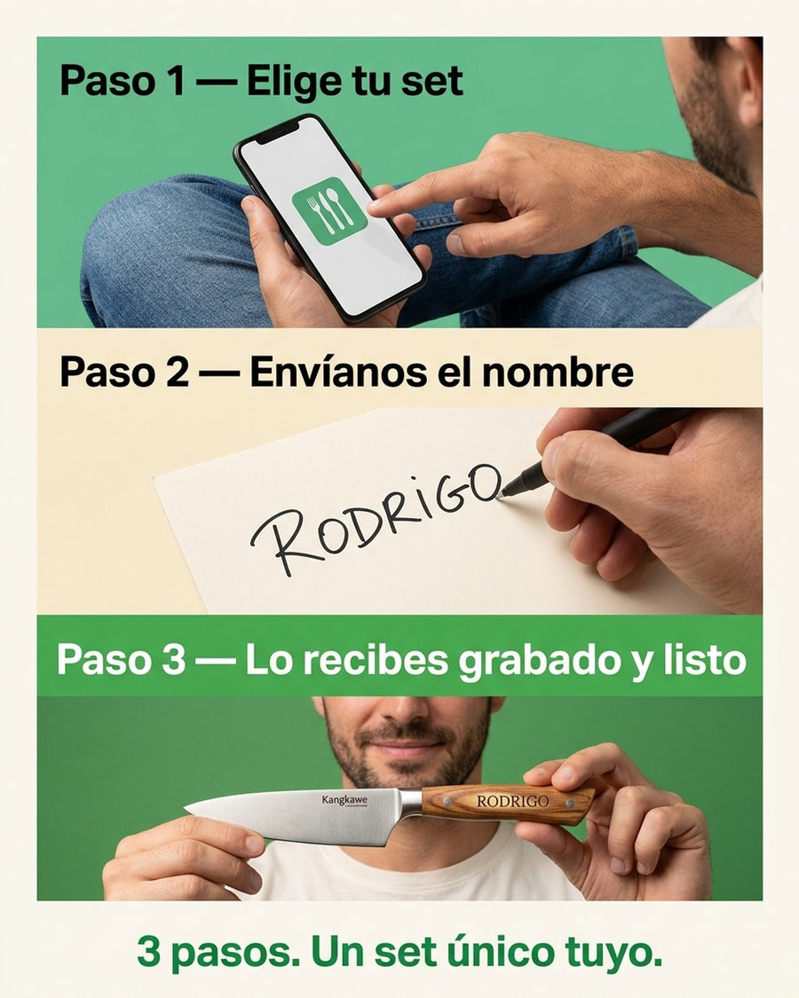 Set 8 Piezas Cuchillos + Tenedor Kangkawe Premium Cocina + Grabado Personalizado