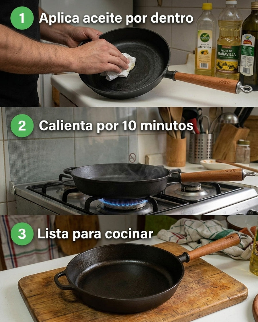Sartén Hierro Fundido 28cm Wayu Parrilla Asado Bbq Cocina