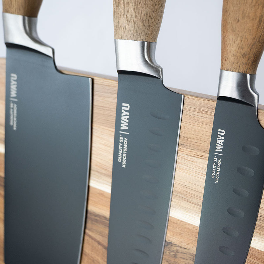 Block Magnético 3 Cuchillos Wayu Premium Limited Cocina Bbq + Grabado Personalizado