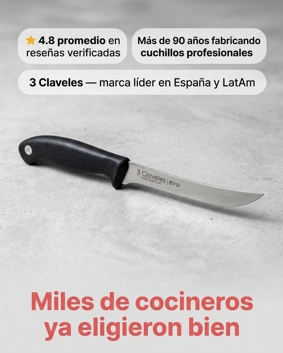 Cuchillo De Cocina 15cm Deshuesar 3 Claveles Evo Acero Color Gris + Grabado Personalizado