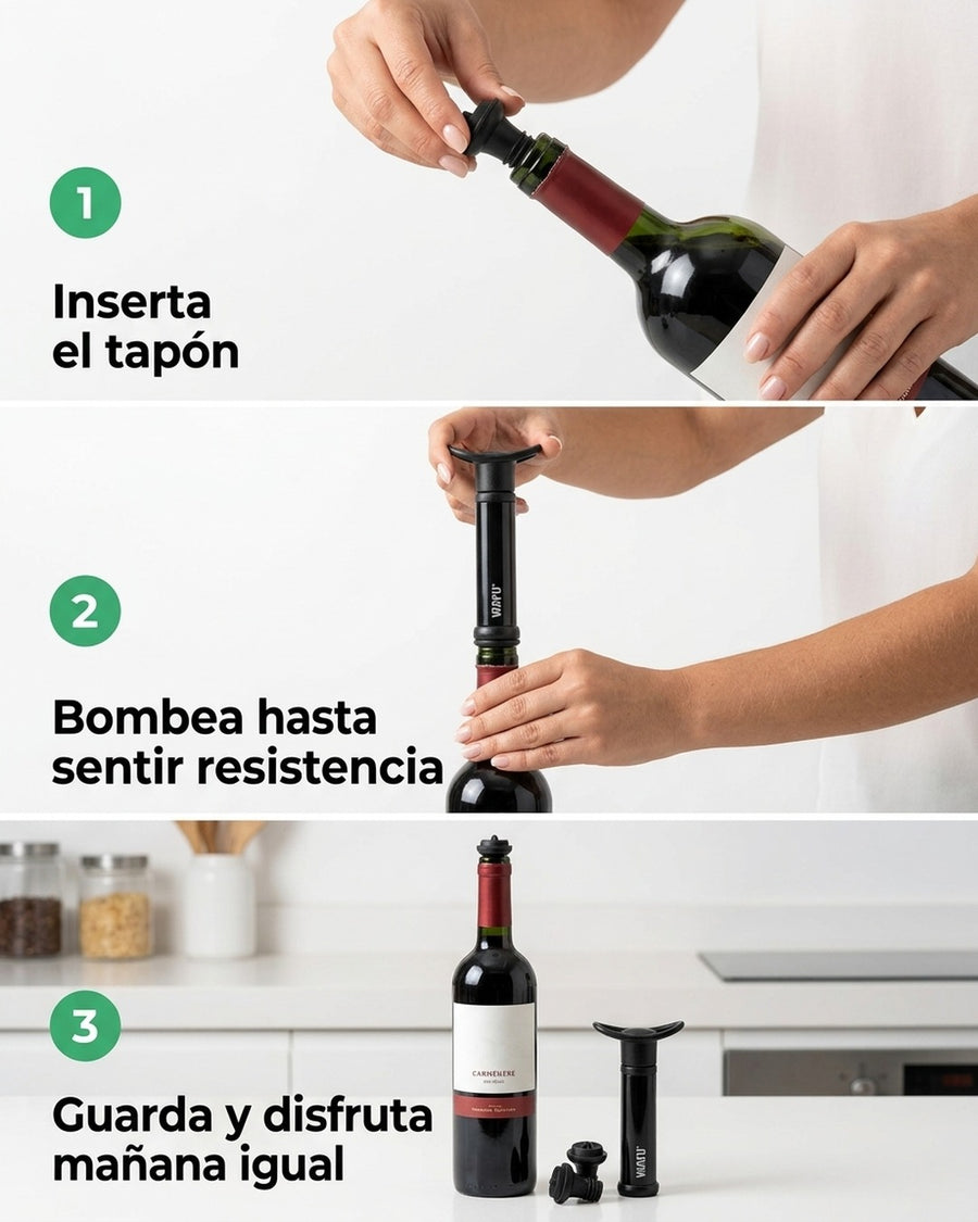 Set Sellador Bomba Vacio Vino Extractor Aire Wayu Premium