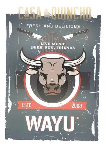 Cuadro Bar Metálico Wayu 40x30 Toro Quincho Parrilla Bbq