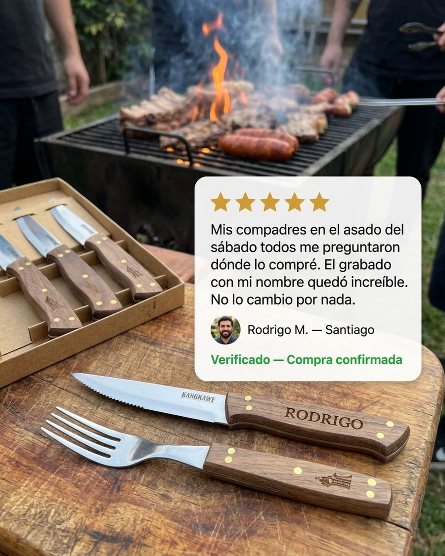 Set 8 Piezas Cuchillos + Tenedor Kangkawe Premium Cocina + Grabado Personalizado