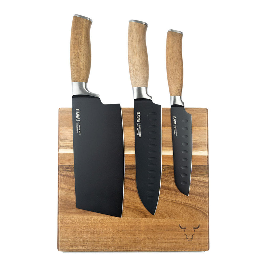 Block Magnético 3 Cuchillos Wayu Premium Limited Cocina Bbq + Grabado Personalizado
