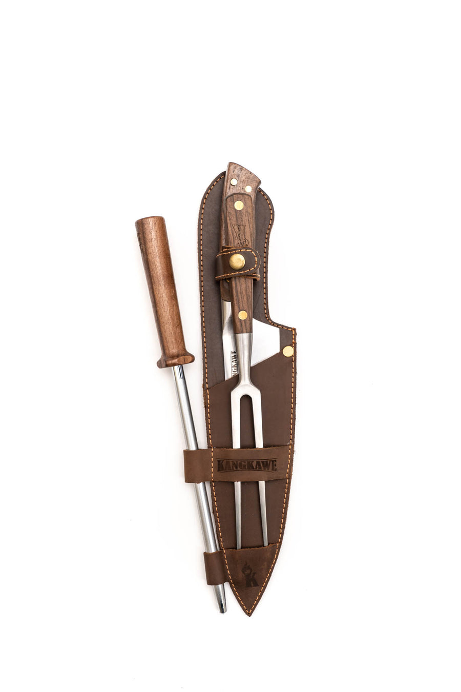 Trilogía en Cuero Kangkawe: Pincho Pro + Cuchillo Catemu + Astil + Grabado Láser