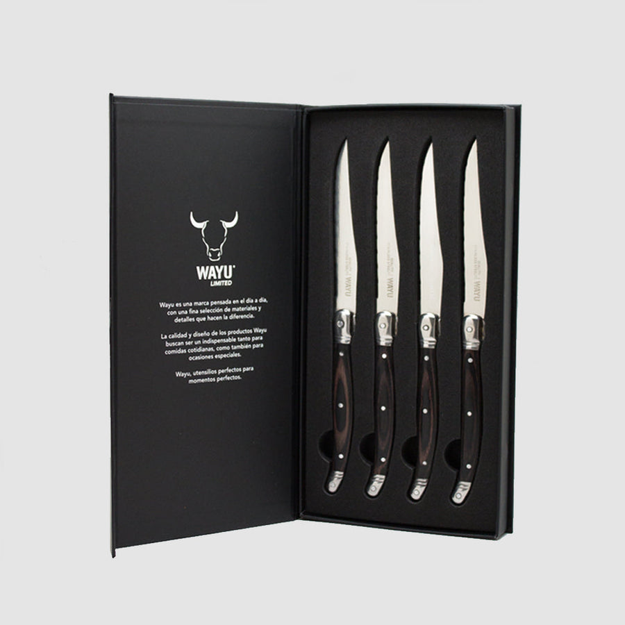 Set 4 Cuchillos Black Mesa Carne Wayu Limited Asado Cocina + Grabado Personalizado