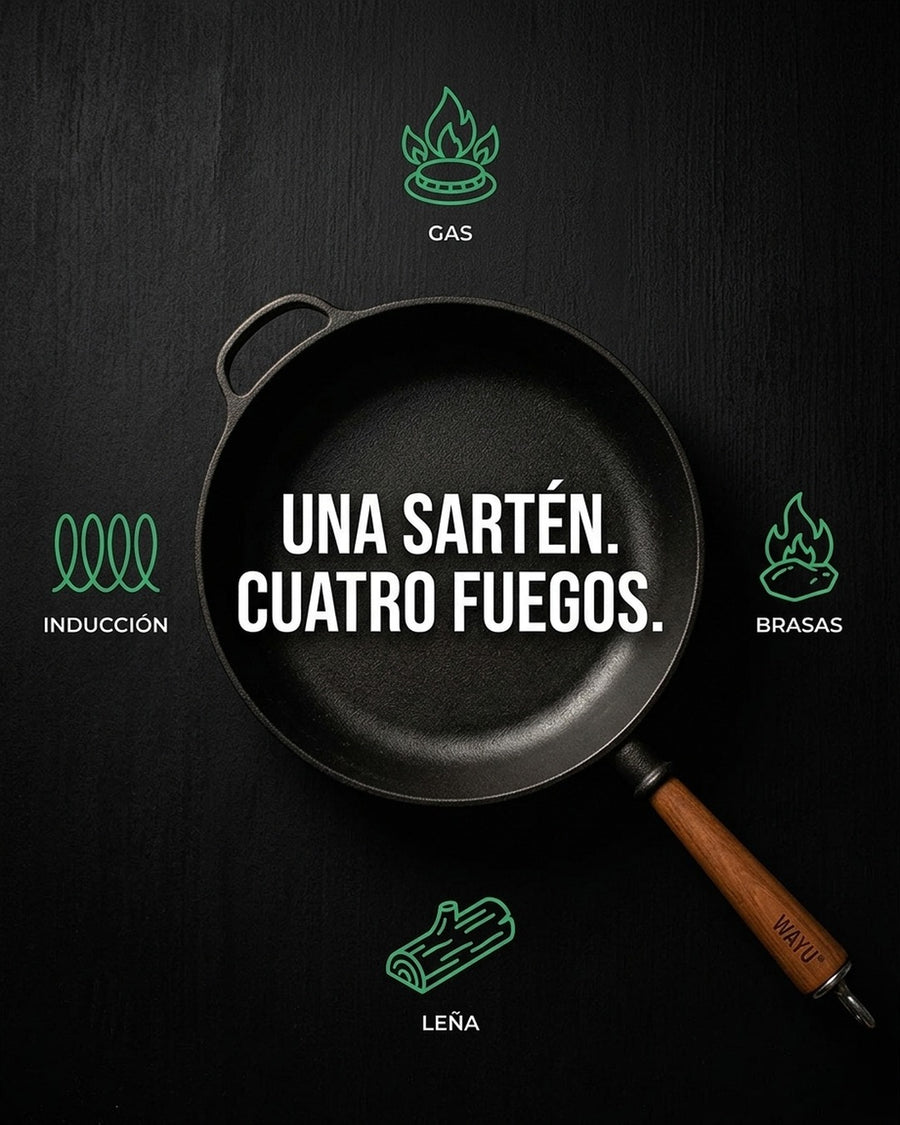 Sartén Hierro Fundido 28cm Wayu Parrilla Asado Bbq Cocina