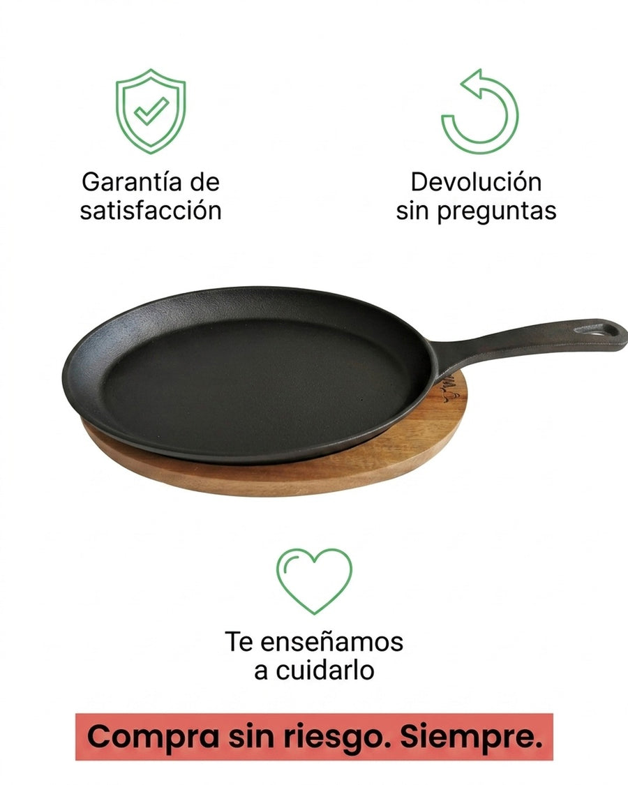 Sartén Ovalado Wayu Hierro Fundido Con Base Madera Fierro