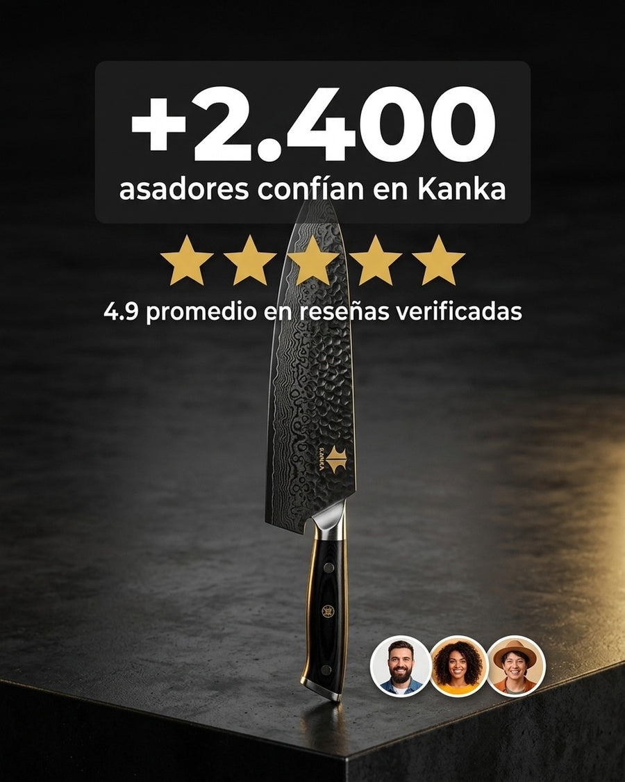 Cuchillo Acero Damasco Martillado XL 10 Pulgadas + Grabado Láser