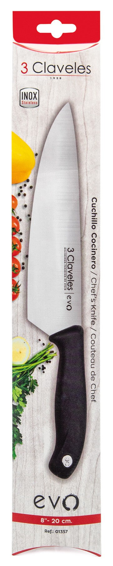 Cuchillo Tres Claveles Cocinero Evo 20 Cms 1357 Color Negro + Grabado Personalizado