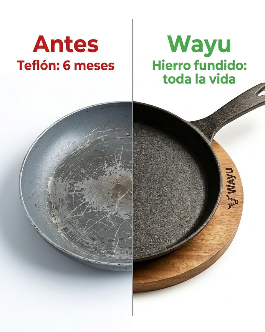 Sartén Ovalado Wayu Hierro Fundido Con Base Madera Fierro