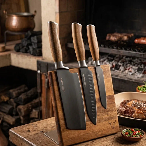 Block Magnético 3 Cuchillos Wayu Premium Limited Cocina Bbq + Grabado Personalizado
