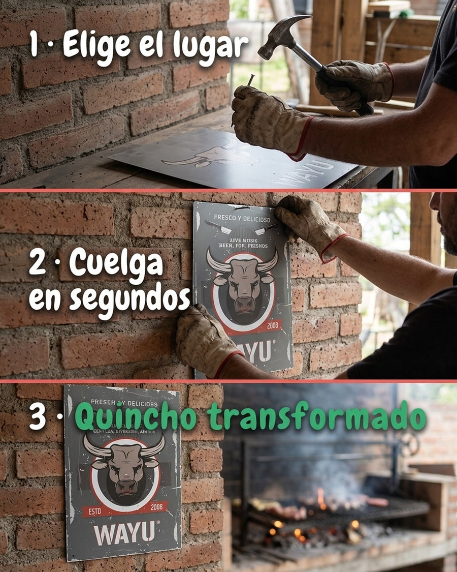 Cuadro Bar Metálico Wayu 40x30 Toro Quincho Parrilla Bbq