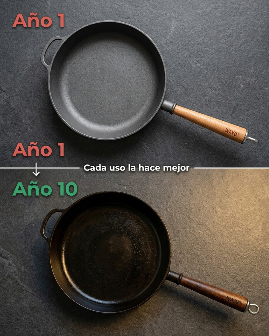 Sartén Hierro Fundido 28cm Wayu Parrilla Asado Bbq Cocina