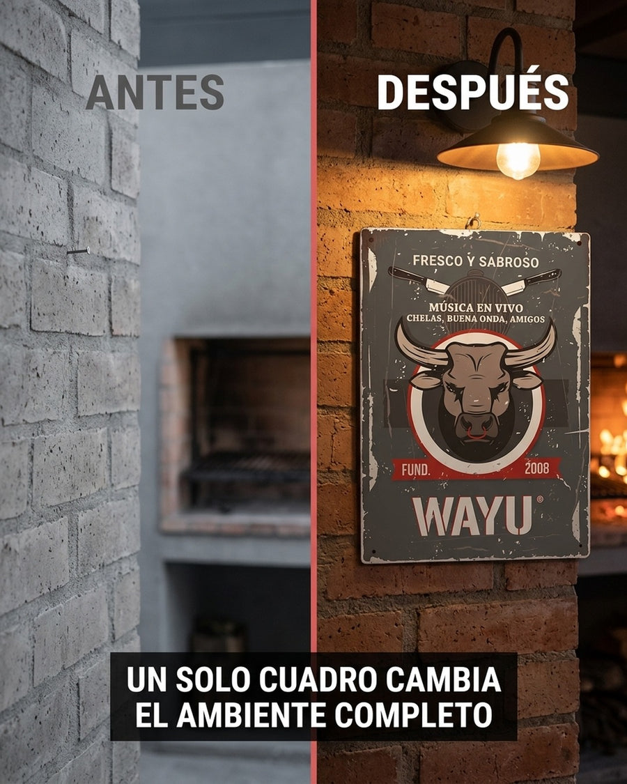 Cuadro Bar Metálico Wayu 40x30 Toro Quincho Parrilla Bbq