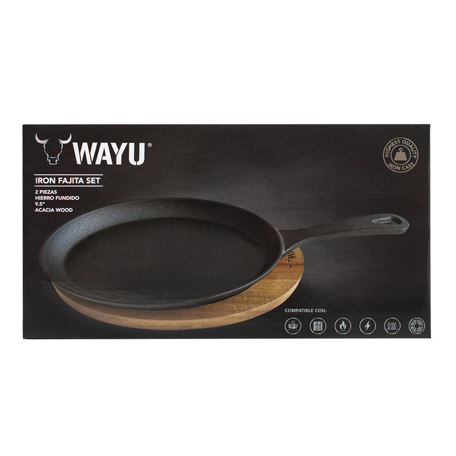 Sartén Ovalado Wayu Hierro Fundido Con Base Madera Fierro
