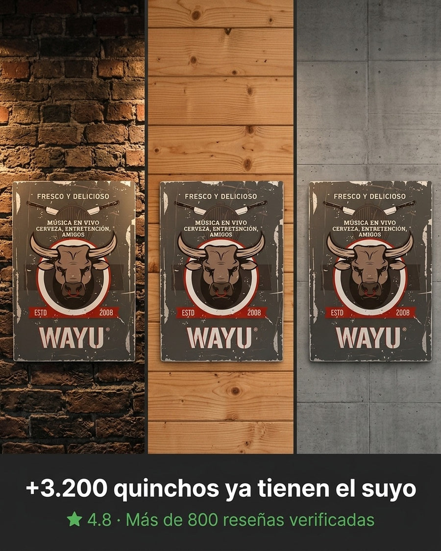 Cuadro Bar Metálico Wayu 40x30 Toro Quincho Parrilla Bbq