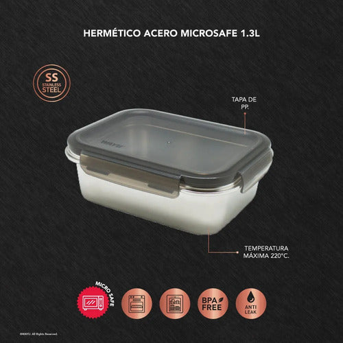 Contenedor Hermético Wayu Acero Microsafe 1.3 Lt Premium