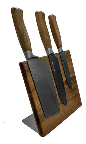 Block Magnético 3 Cuchillos Wayu Premium Limited Cocina Bbq + Grabado Personalizado