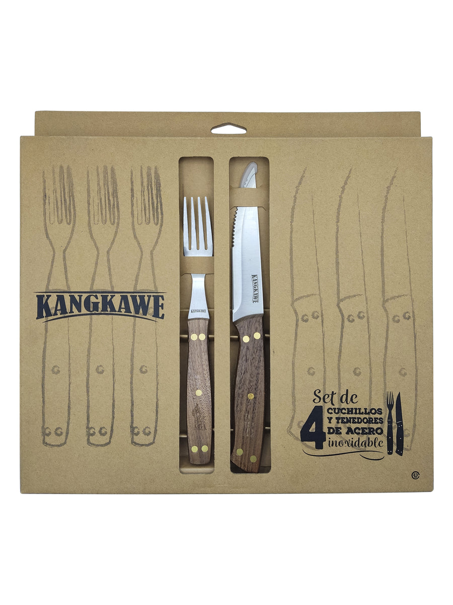 Set 8 Piezas Cuchillos + Tenedor Kangkawe Premium Cocina + Grabado Personalizado