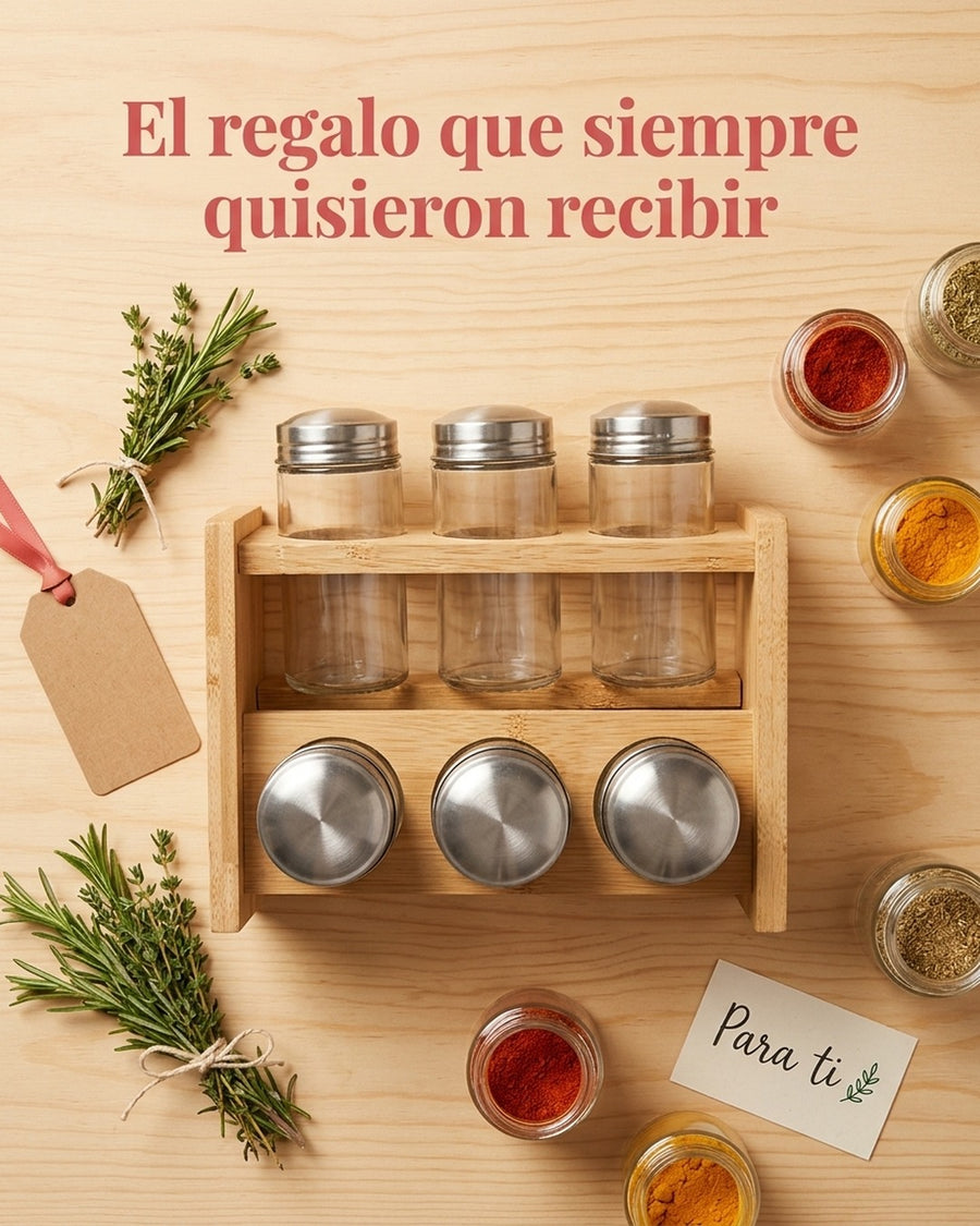 Especiero Condimentero 6 Frascos Cocina Bamboo Wayu Color Transparente