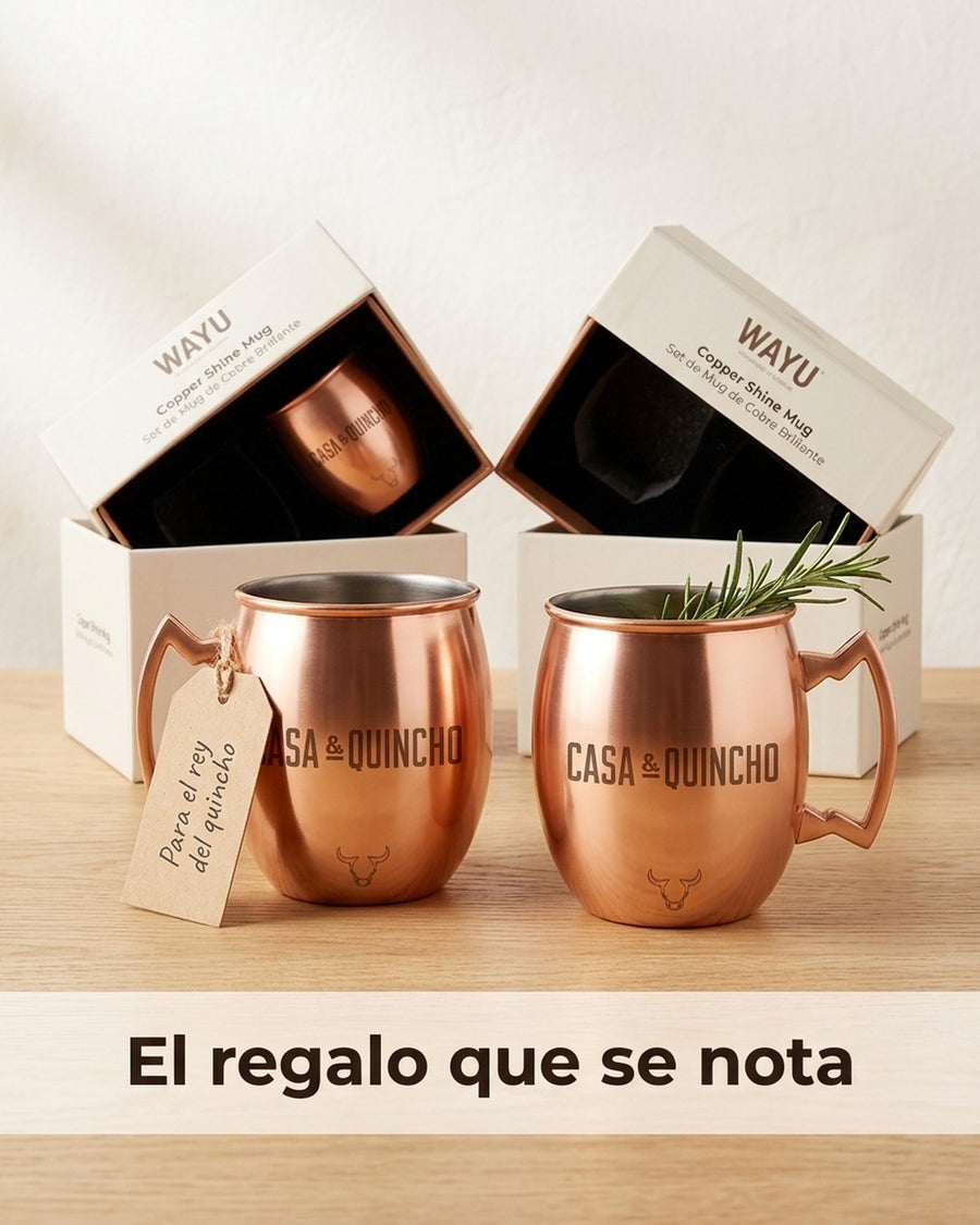 Set De 2 Mugs De Cobre Wayu Shine Tragos Moscow Mule Mojito + Grabado Personalizado